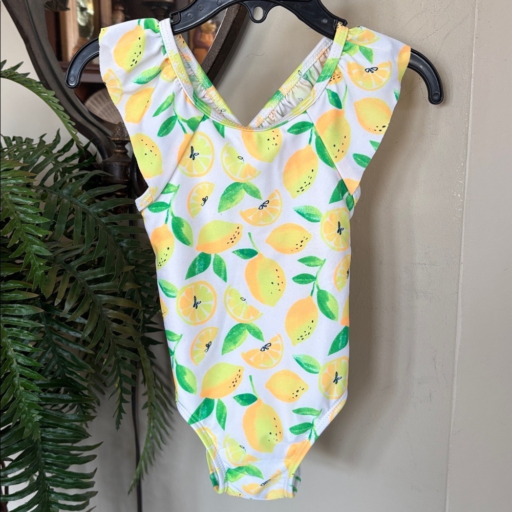 Cat & Jack One Piece 18M Baby Swimsuit White w/ Lemons Ruffle Bow